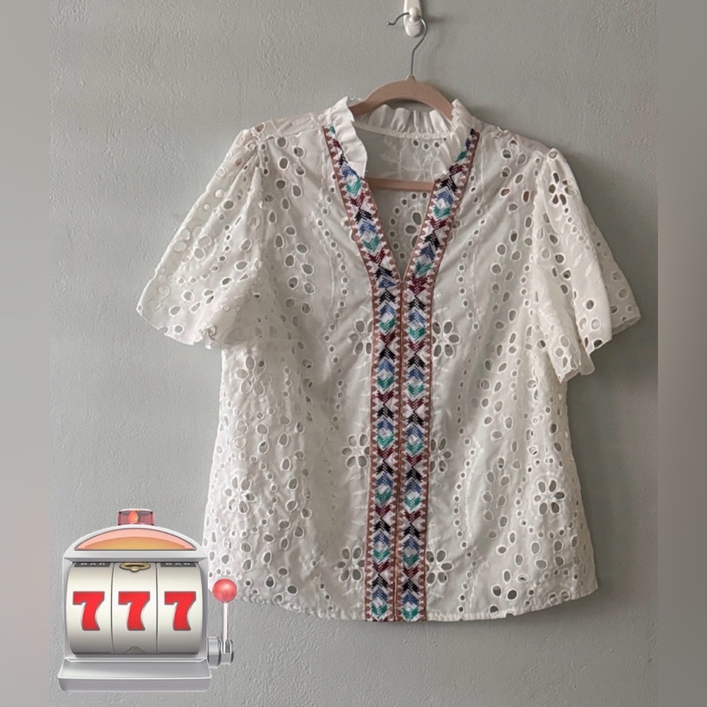 Embroidered White Eyelet Top B-2